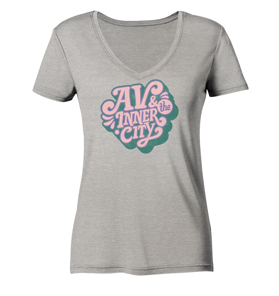 AV & the Inner City / Organic V-neck with Green and Pink Logo