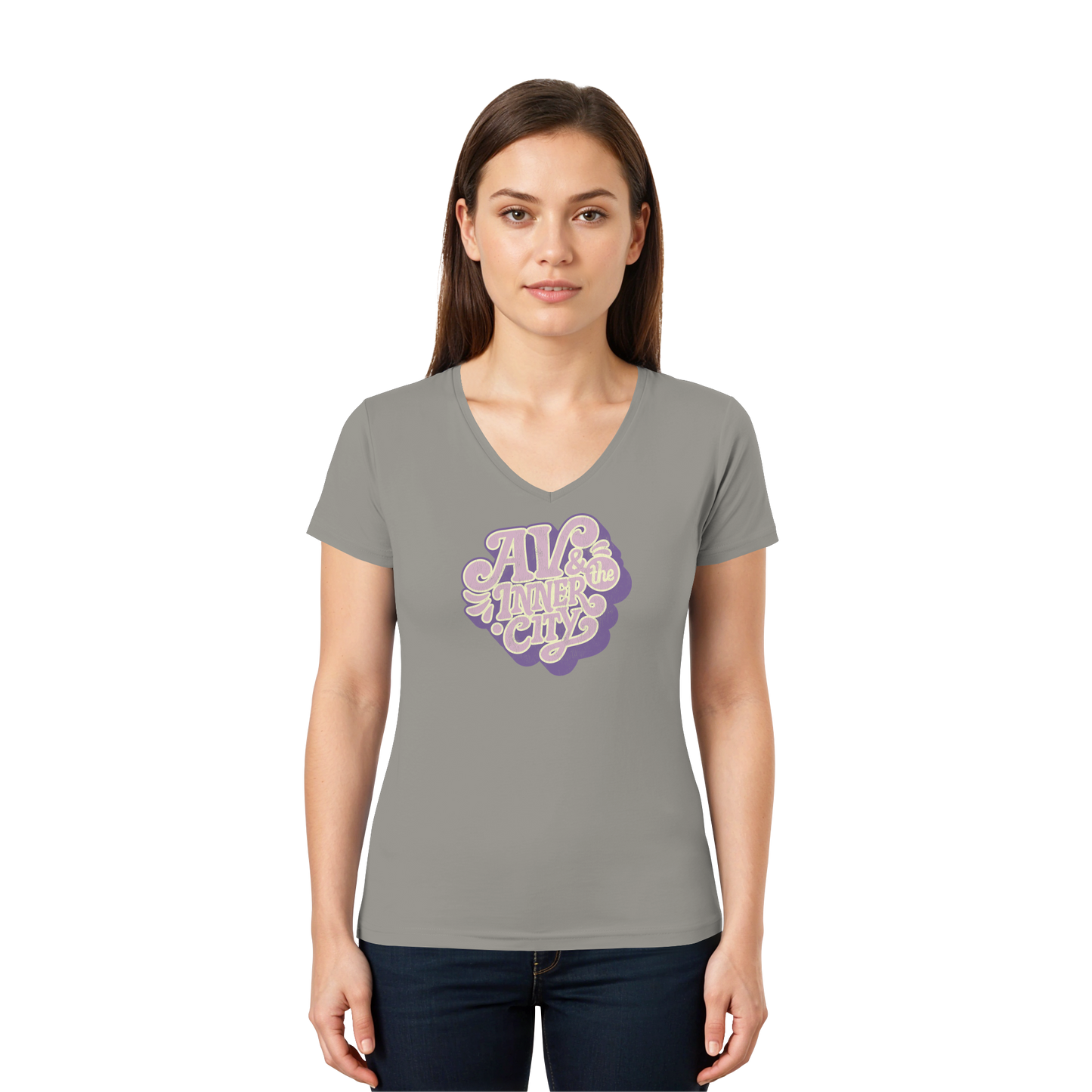 AV & the Inner City / Ladies V-Neck Shirt / Print Purple - Ladies V-Neck Shirt