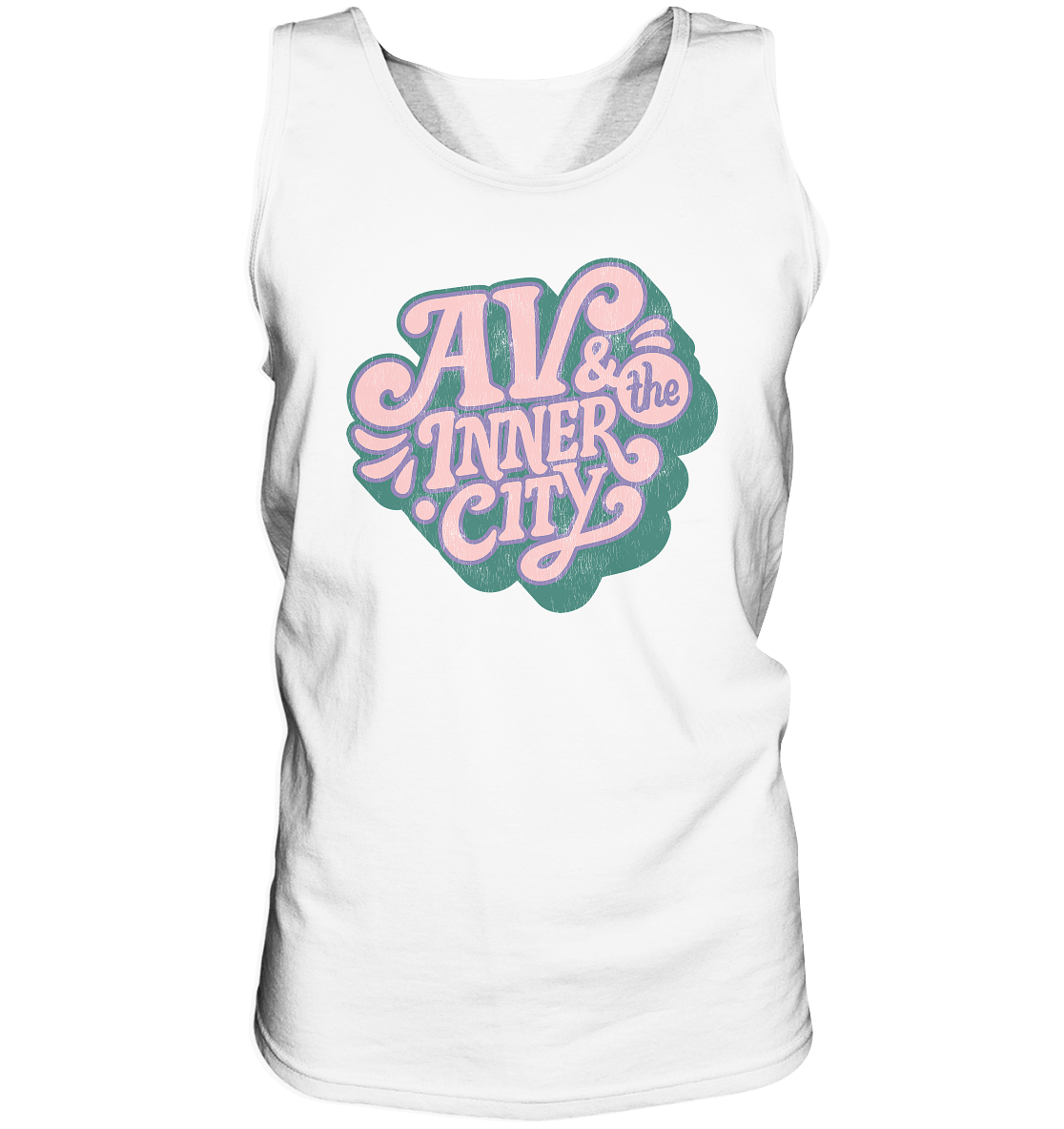 AV & the Inner City / Premium Men's Tank with Green and Pink Logo