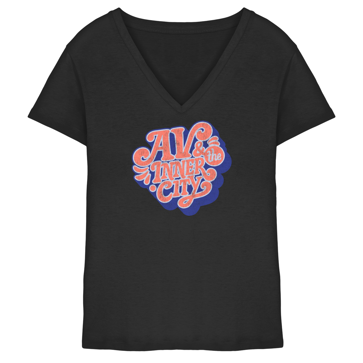 AV & the Inner City / Ladies V-Neck Shirt / Print Blue - Ladies V-Neck Shirt