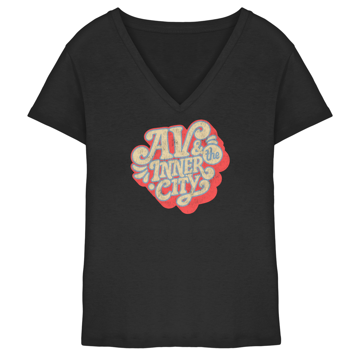 AV & the Inner City / Ladies V-Neck Shirt / Print Red - Ladies V-Neck Shirt
