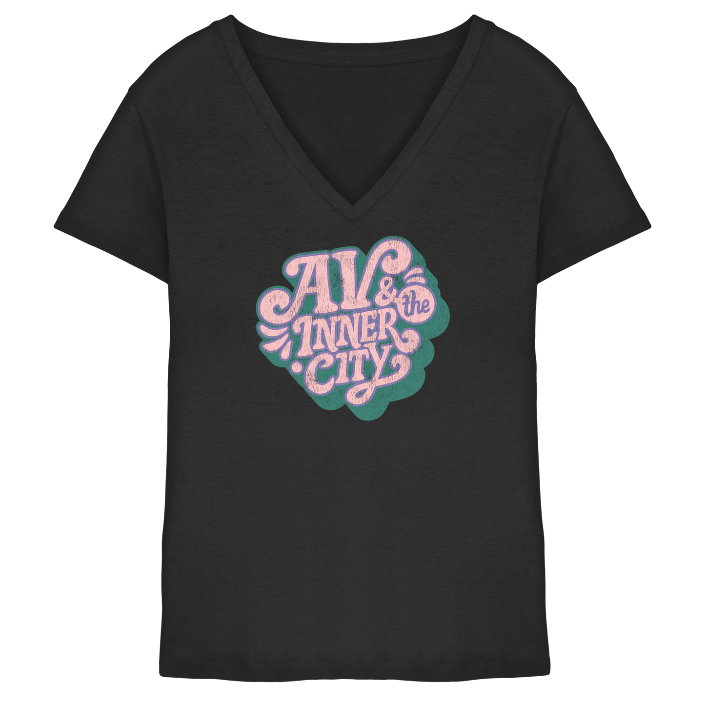 AV & the Inner City / Ladies V-Neck Shirt / Print Green - Ladies V-Neck Shirt