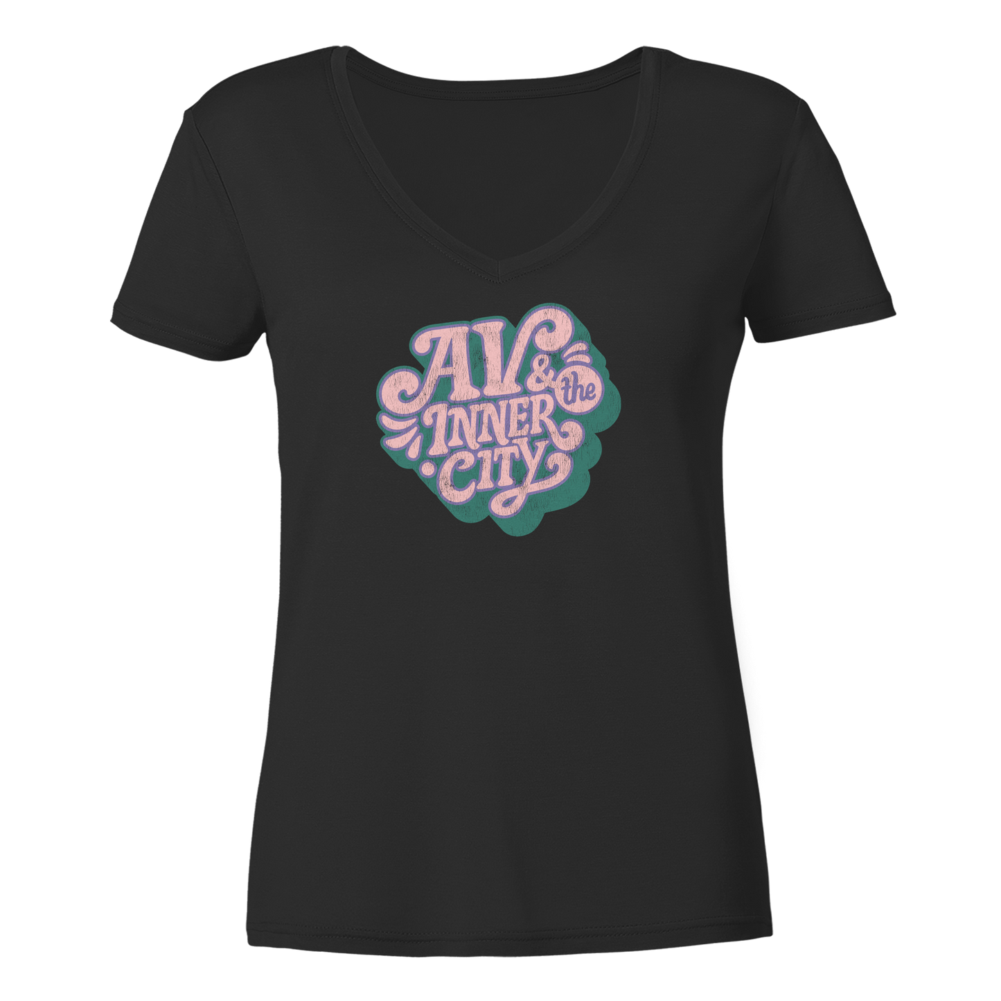AV & the Inner City / Ladies V-Neck Shirt / Print Green - Ladies V-Neck Shirt
