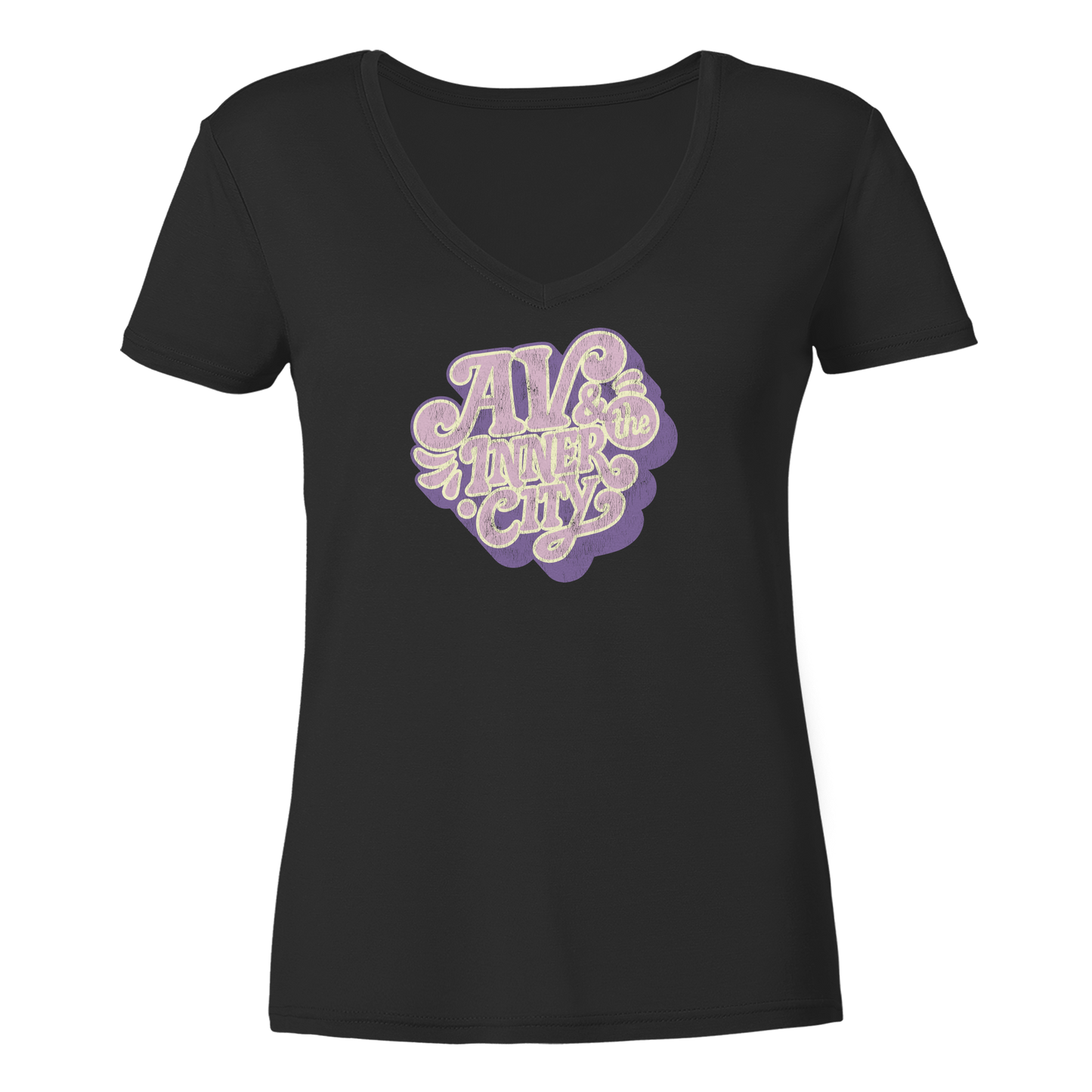 AV & the Inner City / Ladies V-Neck Shirt / Print Purple - Ladies V-Neck Shirt