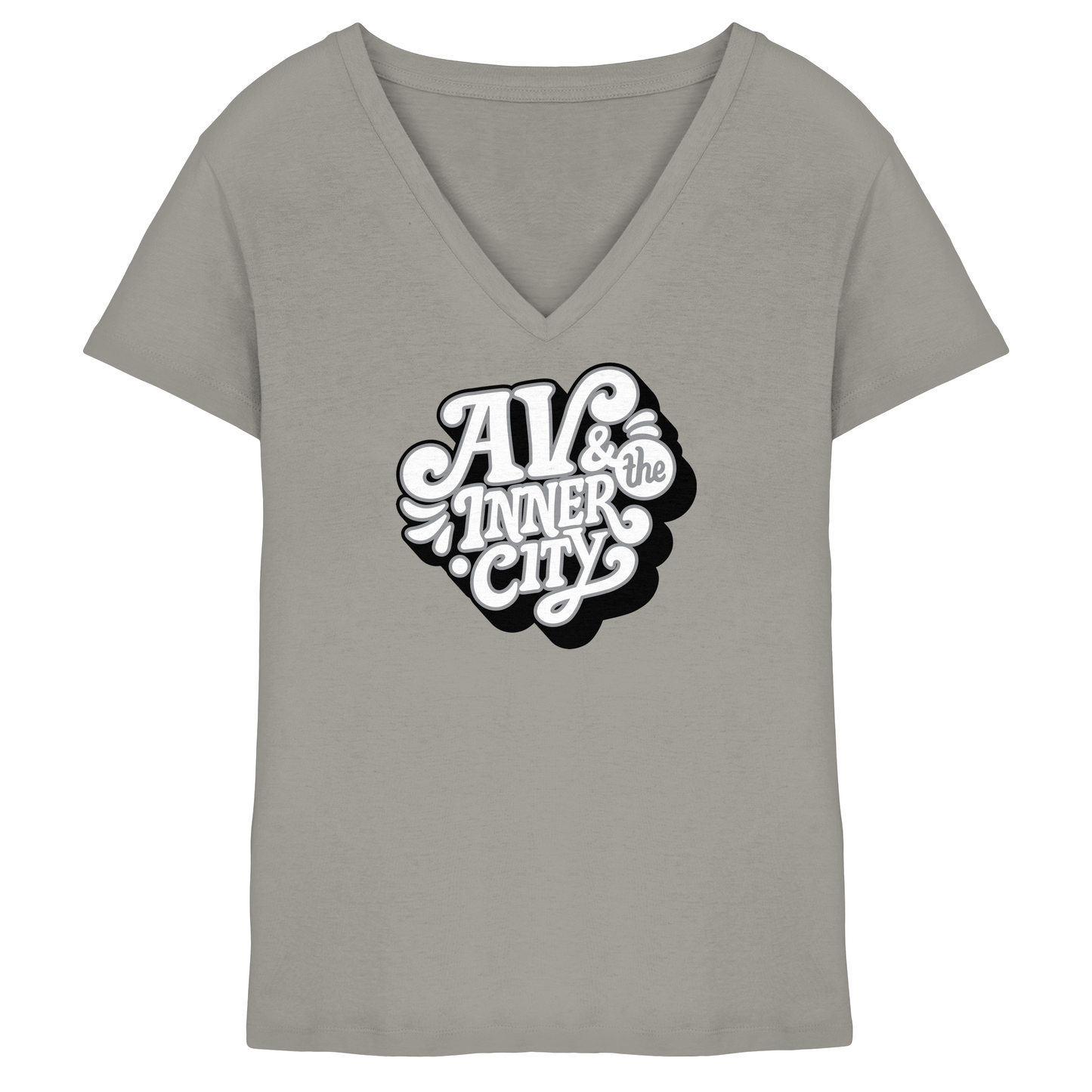 AV & the Inner City / Ladies V-Neck Shirt / Print Black - Ladies V-Neck Shirt
