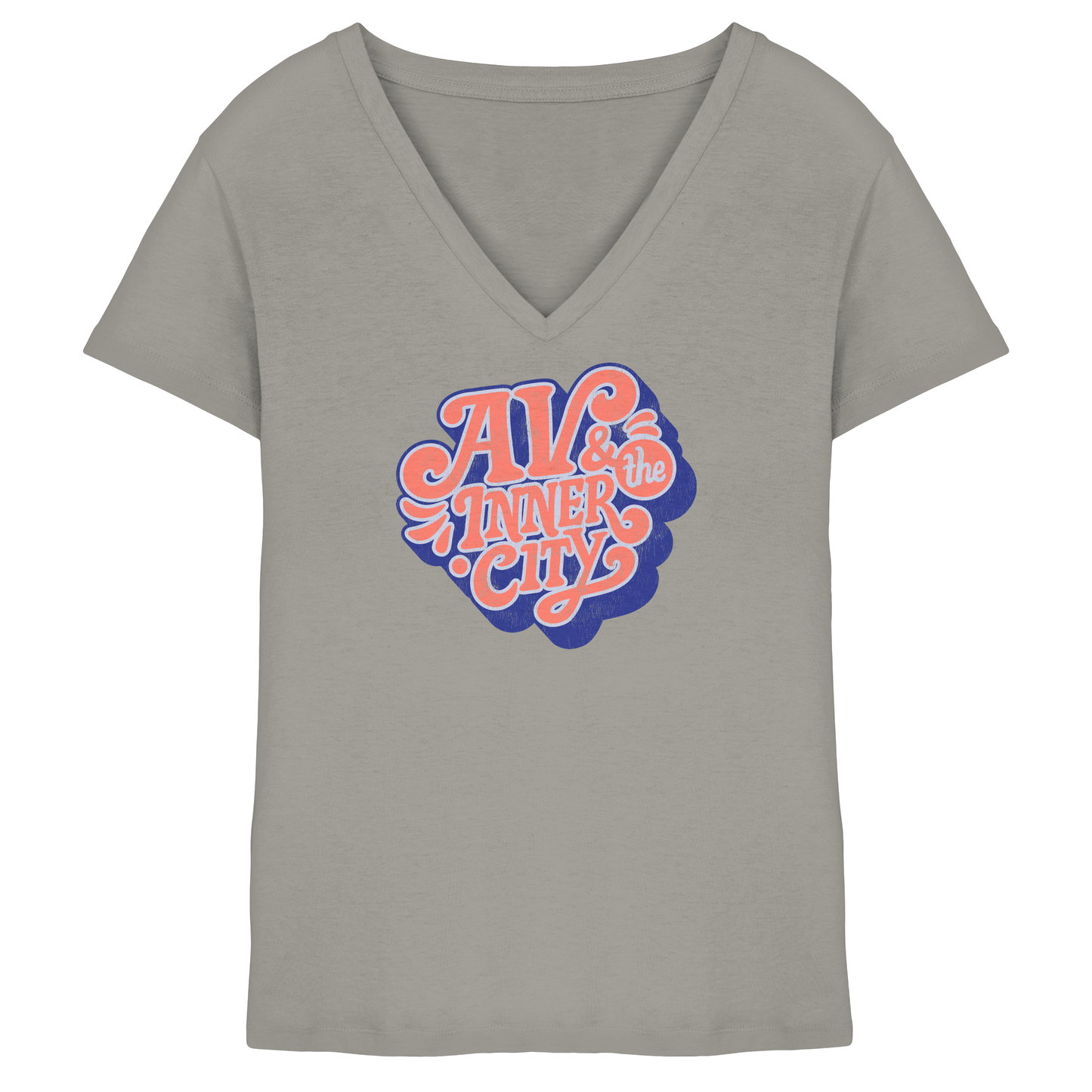 AV & the Inner City / Ladies V-Neck Shirt / Print Blue - Ladies V-Neck Shirt