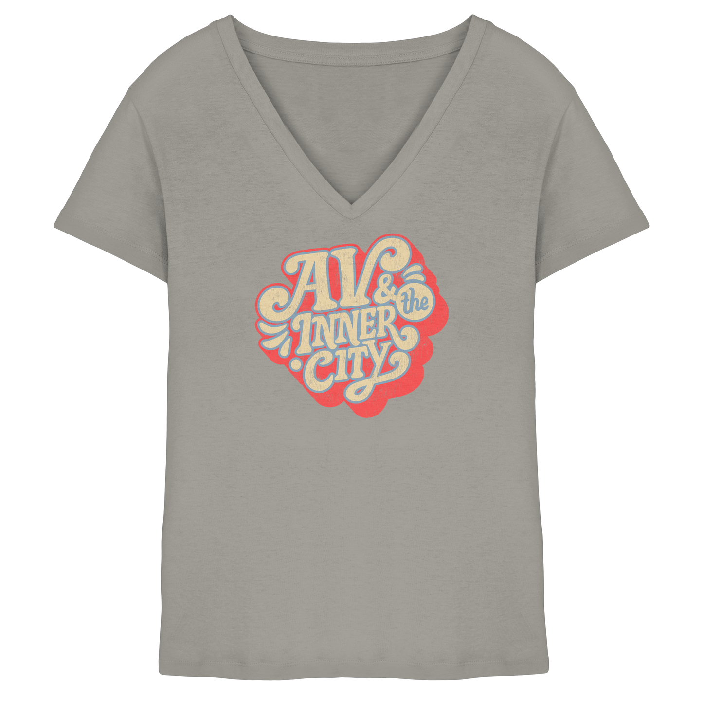 AV & the Inner City / Ladies V-Neck Shirt / Print Red - Ladies V-Neck Shirt