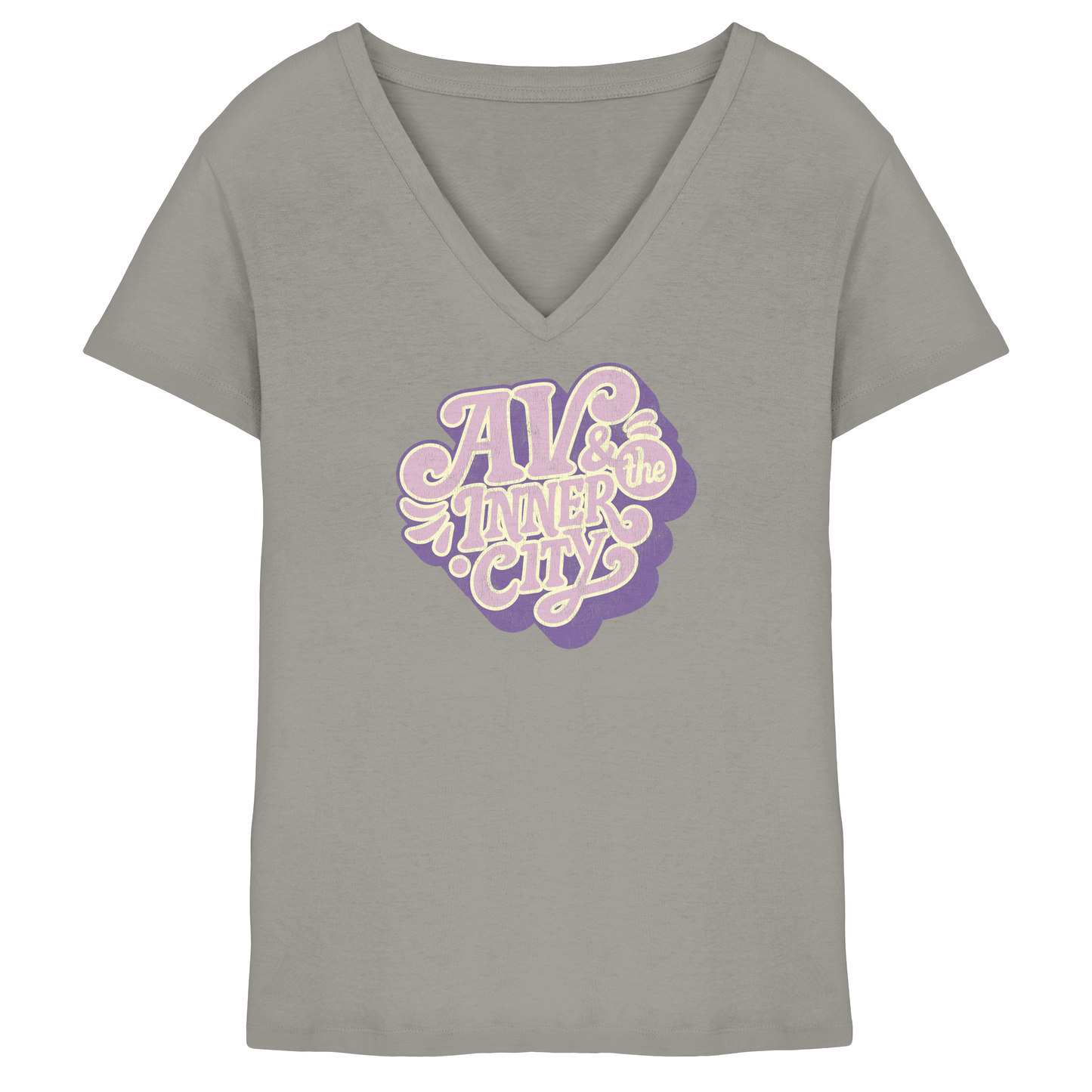 AV & the Inner City / Ladies V-Neck Shirt / Print Purple - Ladies V-Neck Shirt