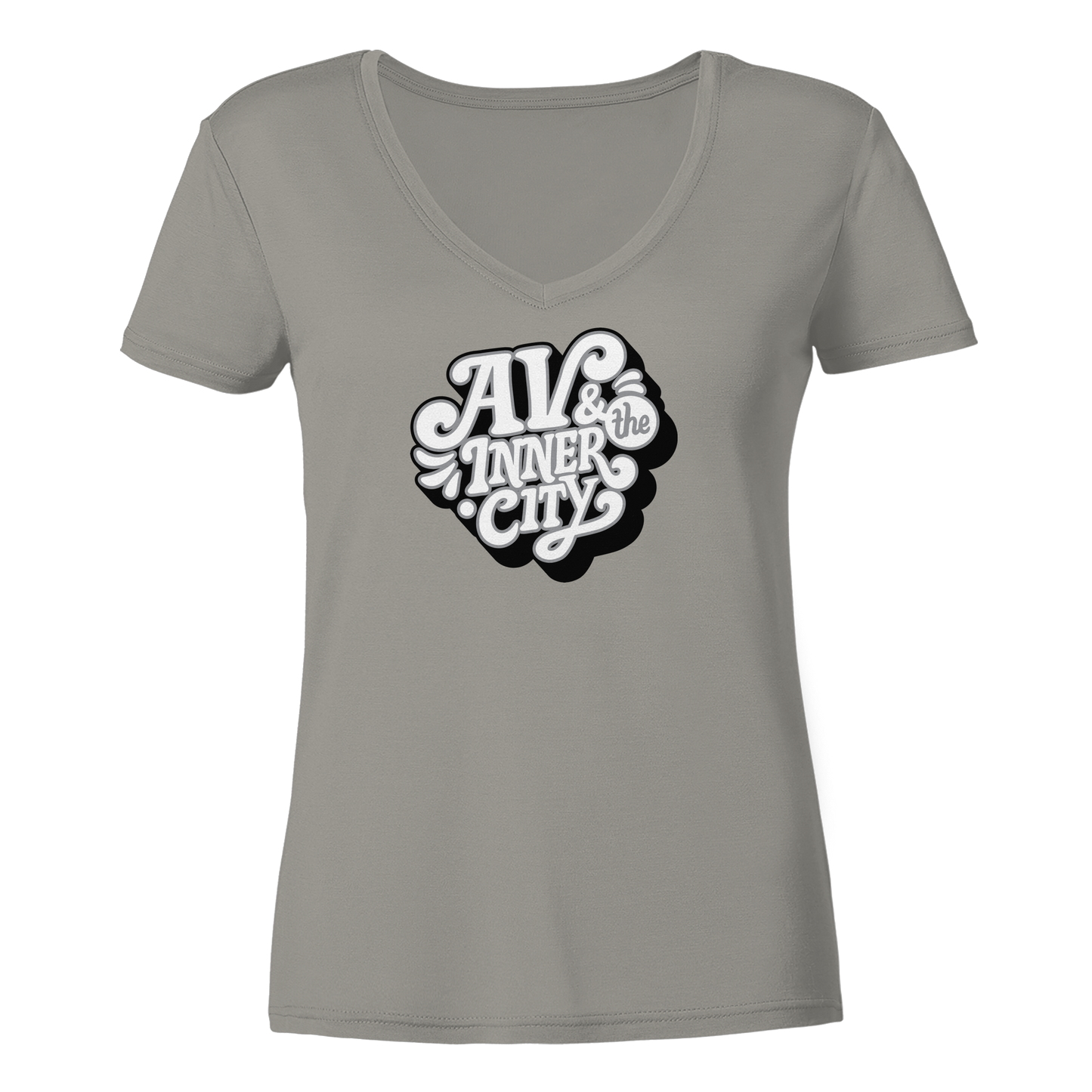 AV & the Inner City / Ladies V-Neck Shirt / Print Black - Ladies V-Neck Shirt