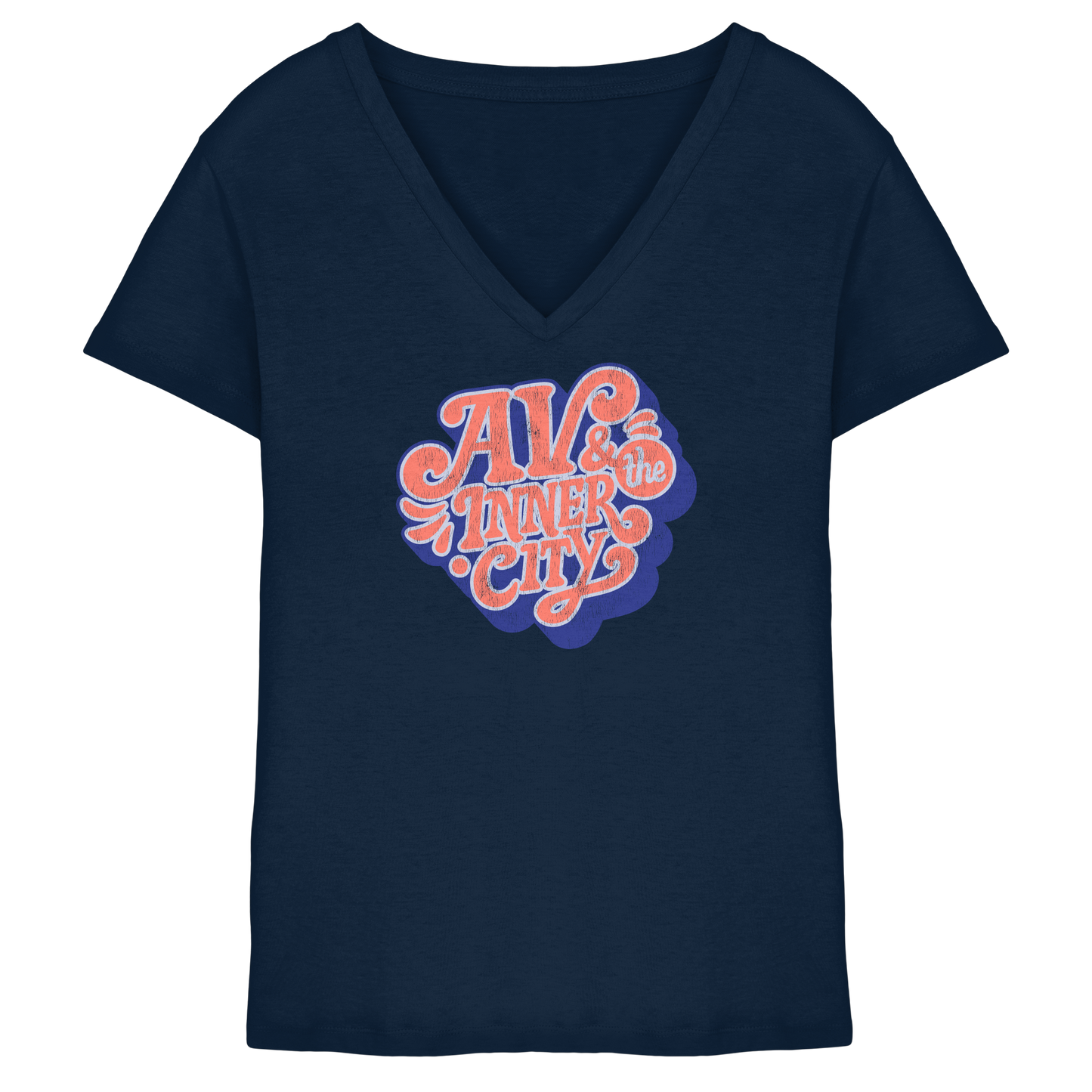 AV & the Inner City / Ladies V-Neck Shirt / Print Blue - Ladies V-Neck Shirt