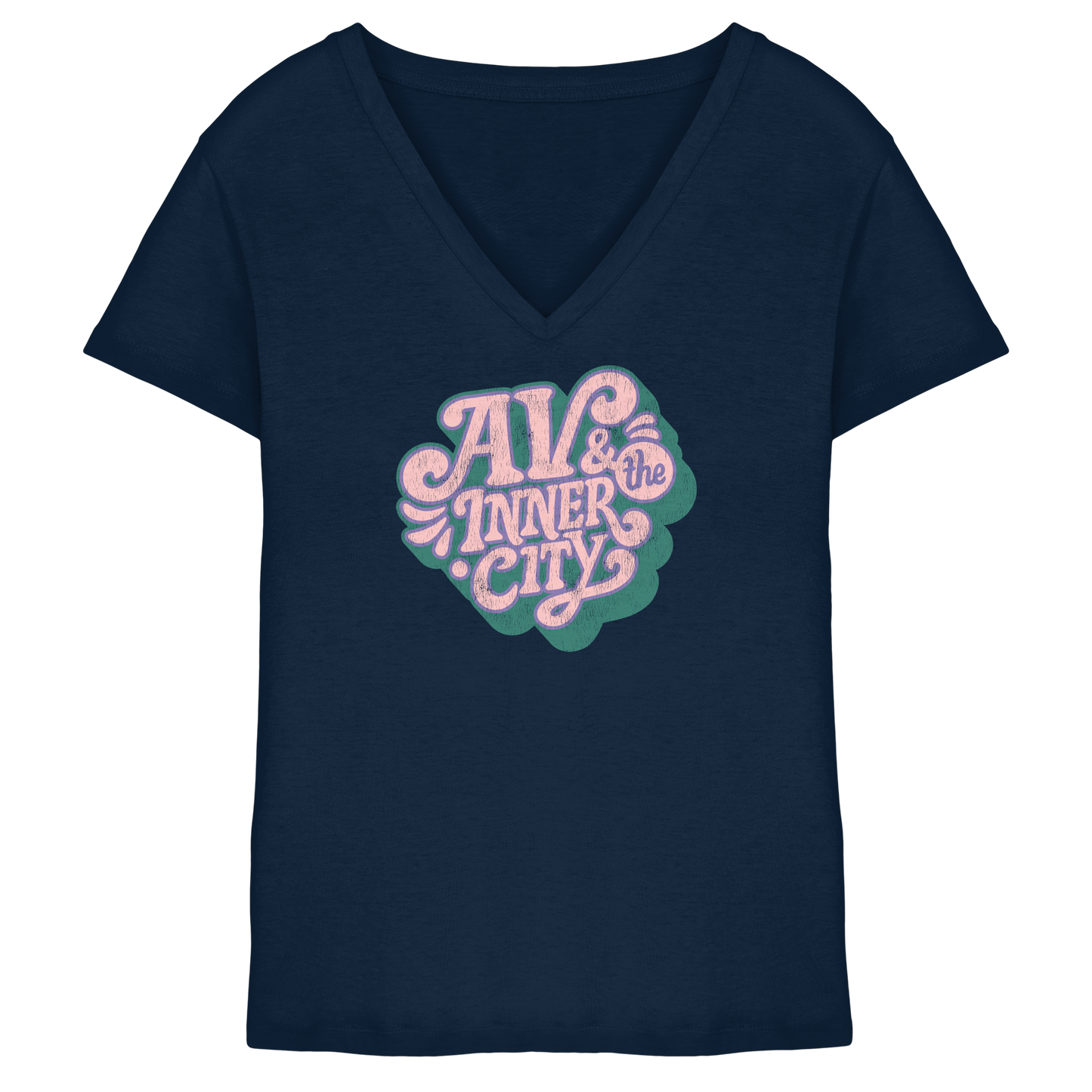 AV & the Inner City / Ladies V-Neck Shirt / Print Green - Ladies V-Neck Shirt