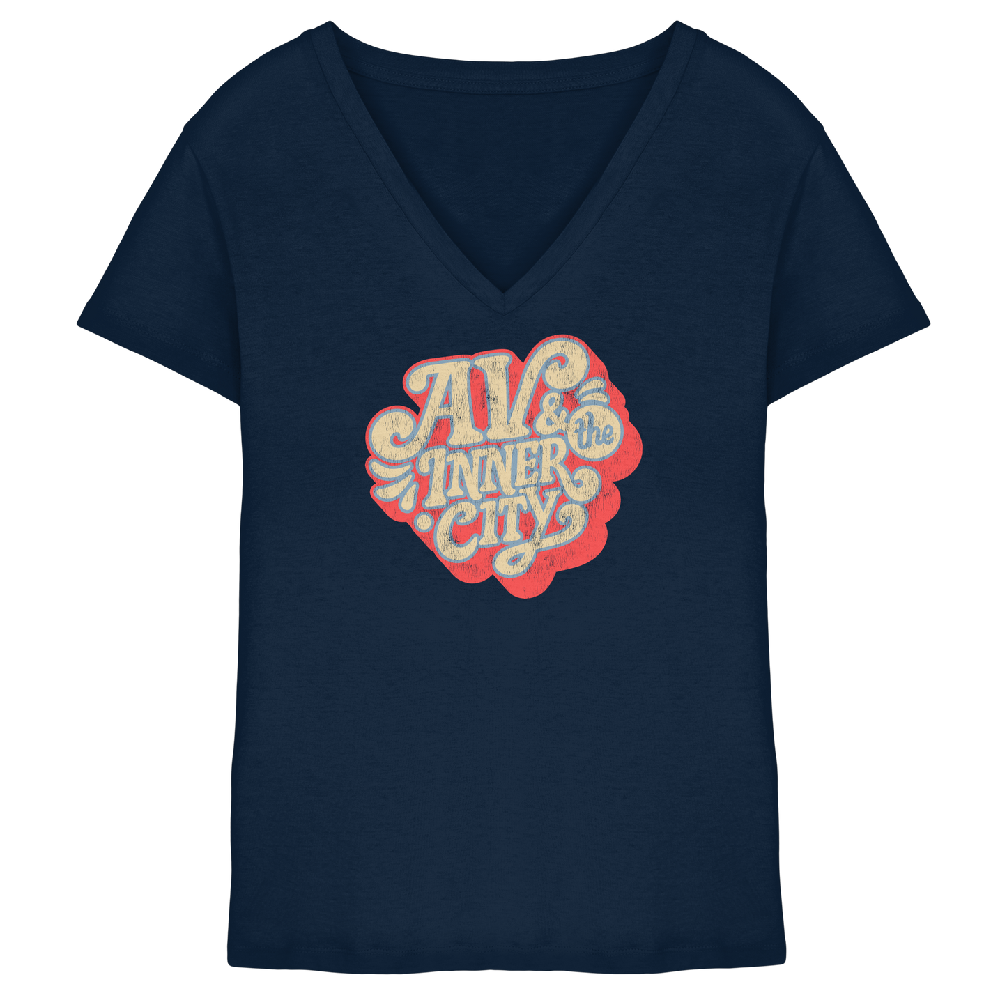 AV & the Inner City / Ladies V-Neck Shirt / Print Red - Ladies V-Neck Shirt