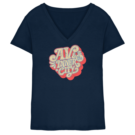 AV & the Inner City / Ladies V-Neck Shirt / Print Red - Ladies V-Neck Shirt