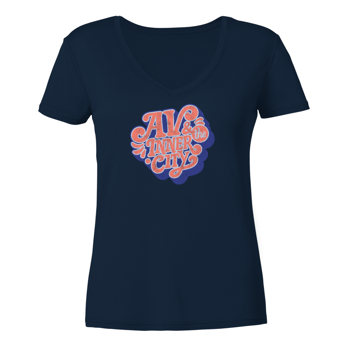 AV & the Inner City / Ladies V-Neck Shirt / Print Blue - Ladies V-Neck Shirt