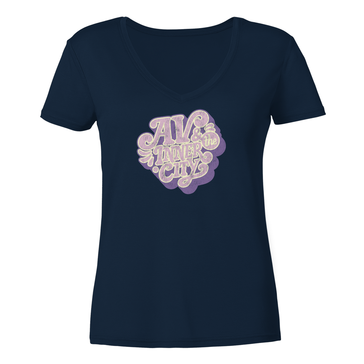 AV & the Inner City / Ladies V-Neck Shirt / Print Purple - Ladies V-Neck Shirt