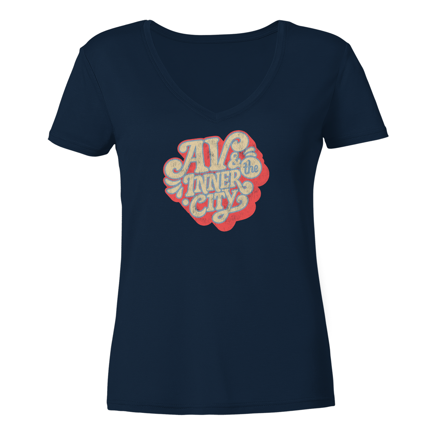 AV & the Inner City / Ladies V-Neck Shirt / Print Red - Ladies V-Neck Shirt