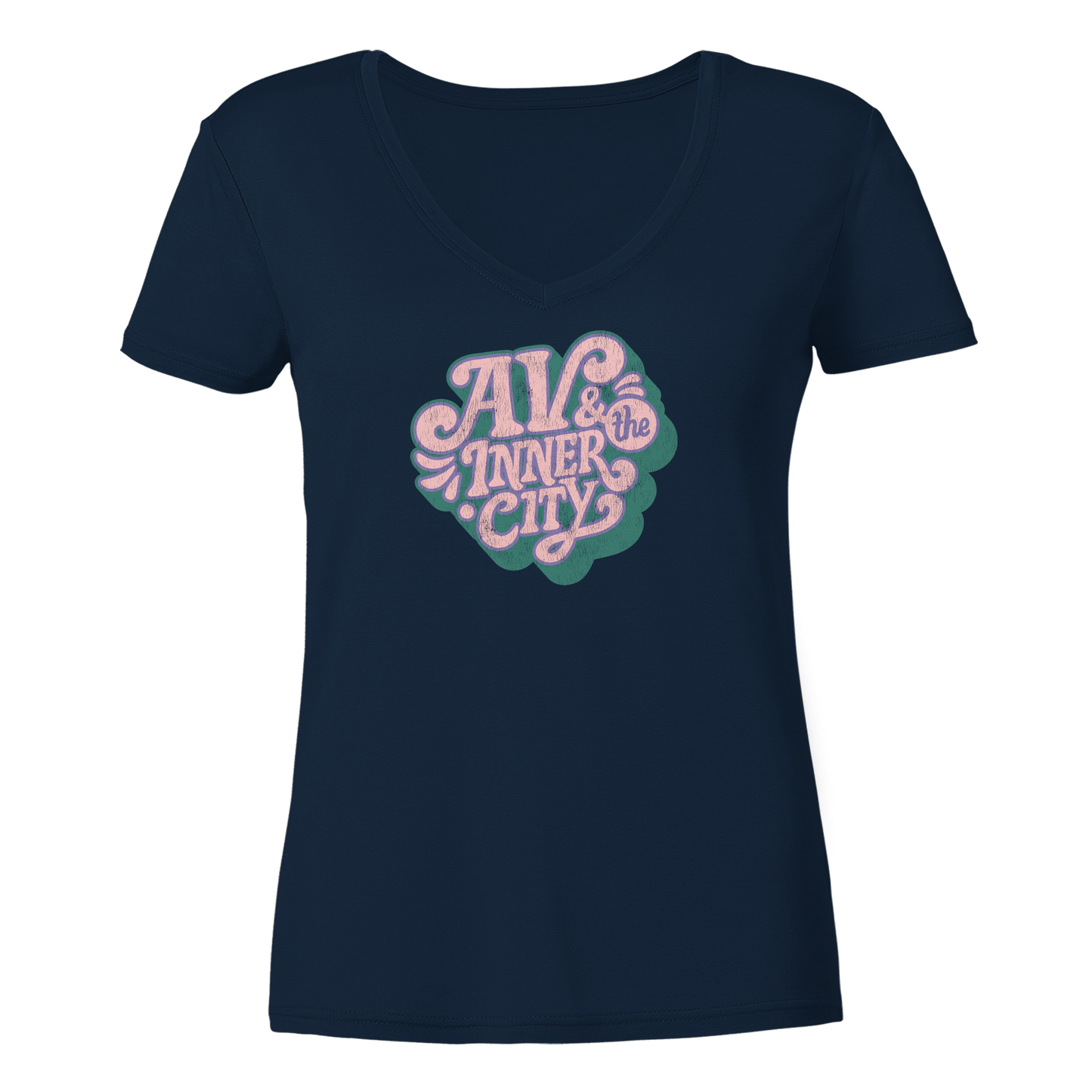 AV & the Inner City / Ladies V-Neck Shirt / Print Green - Ladies V-Neck Shirt