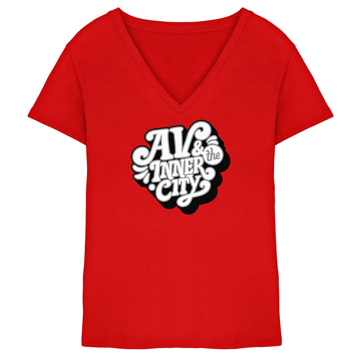 AV & the Inner City / Ladies V-Neck Shirt / Print Black - Ladies V-Neck Shirt