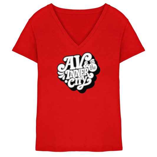 AV & the Inner City / Ladies V-Neck Shirt / Print Black - Ladies V-Neck Shirt