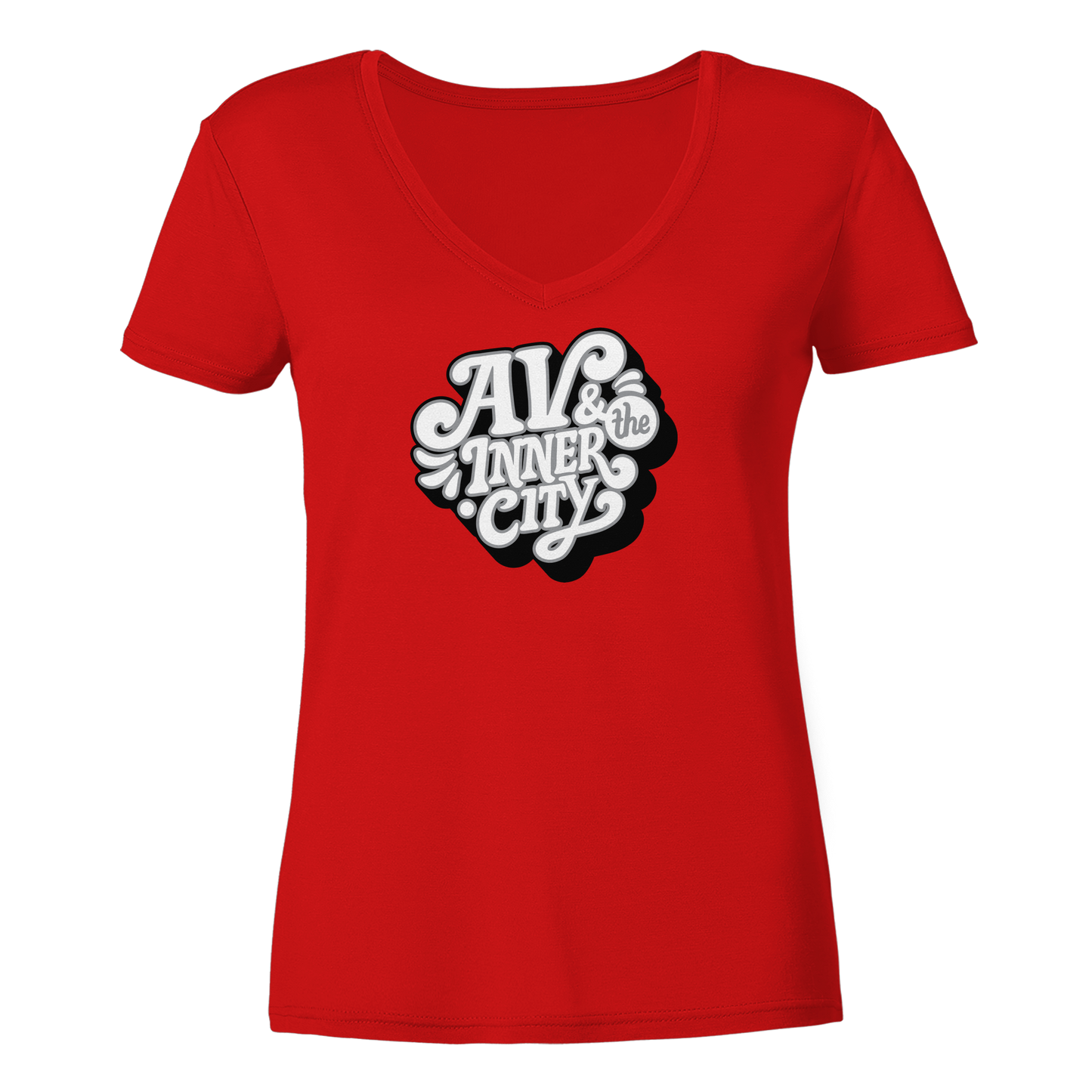 AV & the Inner City / Ladies V-Neck Shirt / Print Black - Ladies V-Neck Shirt