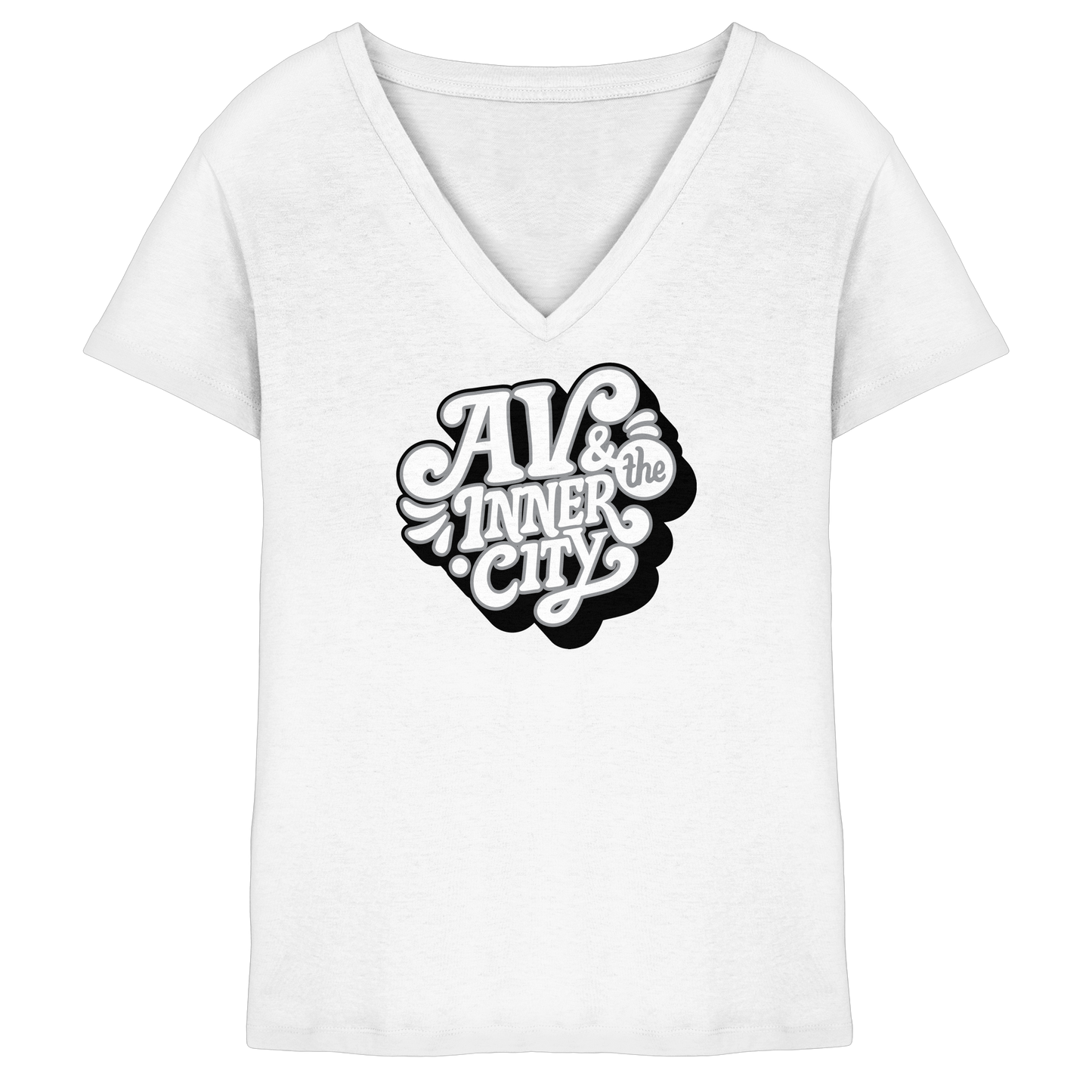 AV & the Inner City / Ladies V-Neck Shirt / Print Black - Ladies V-Neck Shirt