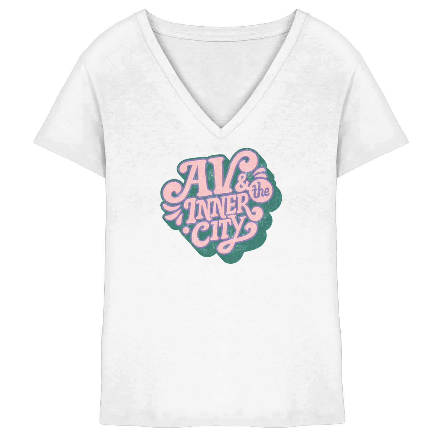 AV & the Inner City / Ladies V-Neck Shirt / Print Green - Ladies V-Neck Shirt