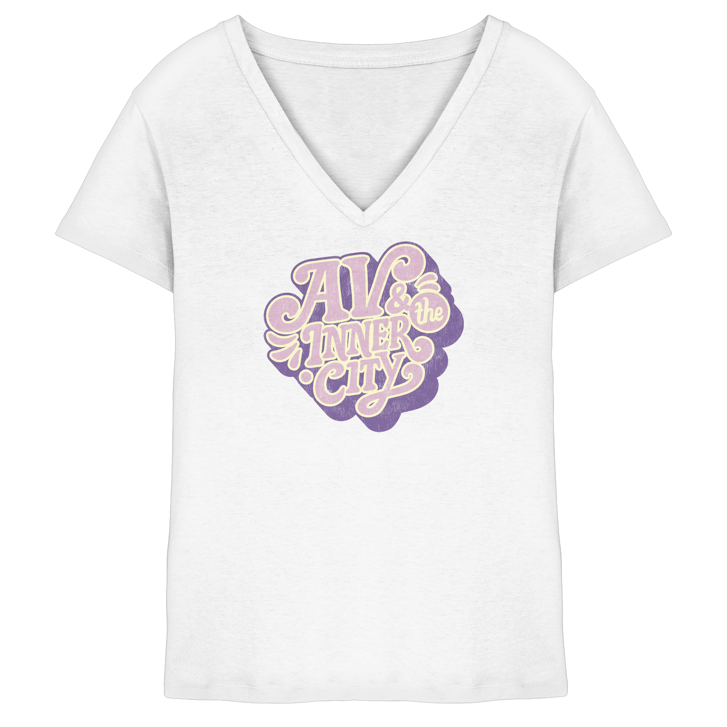 AV & the Inner City / Ladies V-Neck Shirt / Print Purple - Ladies V-Neck Shirt