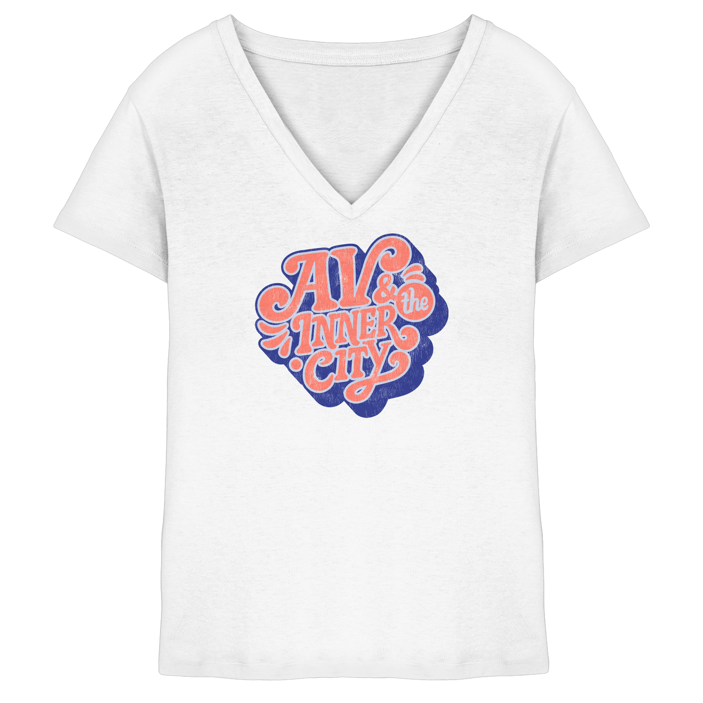 AV & the Inner City / Ladies V-Neck Shirt / Print Blue - Ladies V-Neck Shirt