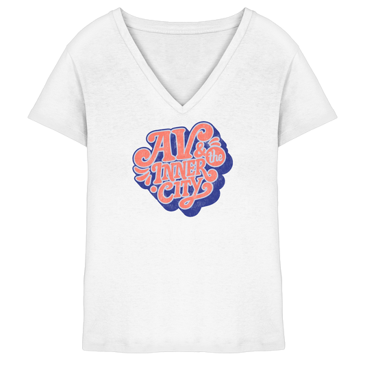AV & the Inner City / Ladies V-Neck Shirt / Print Blue - Ladies V-Neck Shirt