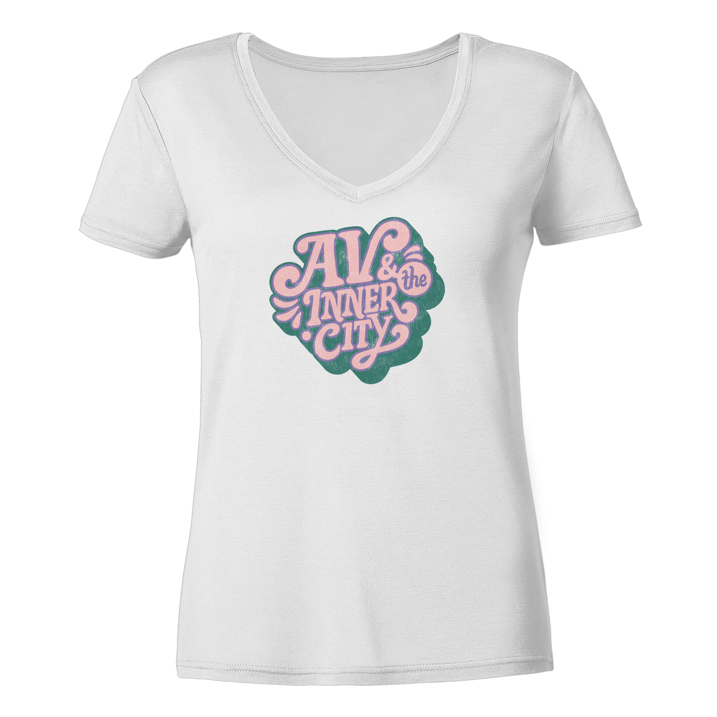 AV & the Inner City / Ladies V-Neck Shirt / Print Green - Ladies V-Neck Shirt