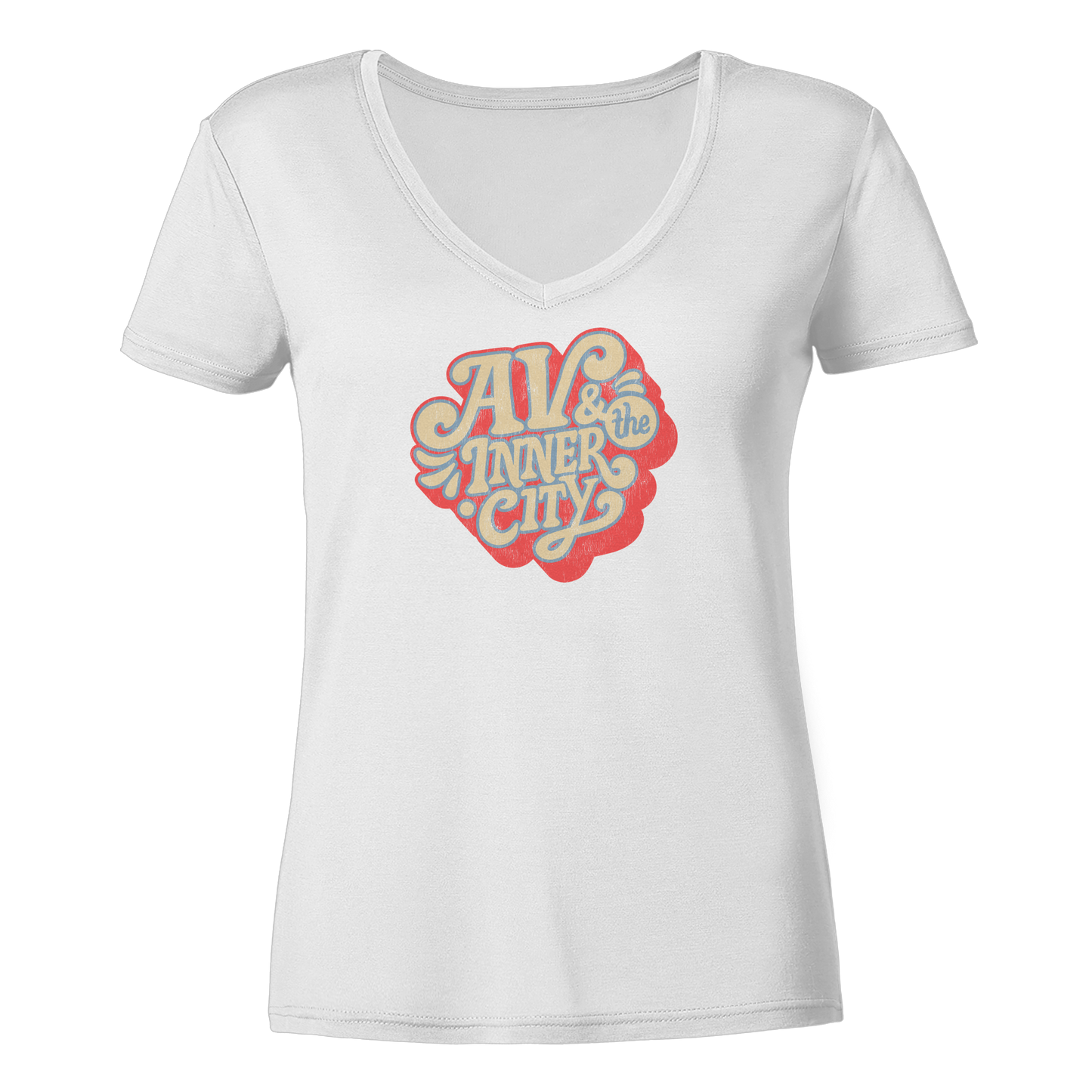 AV & the Inner City / Ladies V-Neck Shirt / Print Red - Ladies V-Neck Shirt